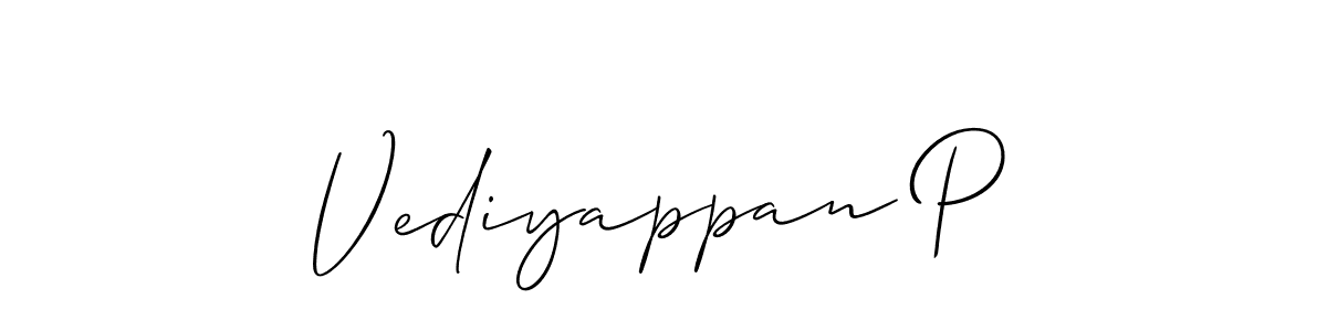 How to make Vediyappan P name signature. Use Allison_Script style for creating short signs online. This is the latest handwritten sign. Vediyappan P signature style 2 images and pictures png